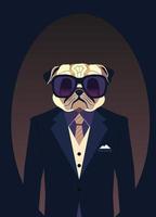 Mafia pug dog, Manager dog, vector illustration, art, portraits