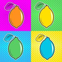 Poster with different colors lemons in pop art style vector
