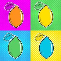 Poster with different colors lemons in pop art style vector