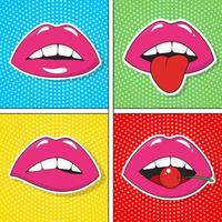cartel vintage con labios en estilo pop art. vector
