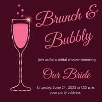 Brunch and bubbly bridal shower card with wine glass vector