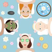 Girlfriends are relaxing in the spa center. Can be used for bachelorette or birthday invitations. vector