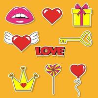 Valentine's Day stickers set in pop art style. vector