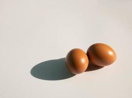 Two chicken eggs on a white background photo