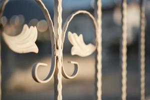 Details of a metal lattice on a fence, selective focus, protection and decoration of plots, idea of security and decor photo