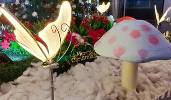 Butterfly light lamp decoration, mushroom, and some other Christmas decoration. photo