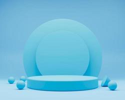 Abstract blue podium with balls on the blue background, Concept of Minimal and clean for placing products, 3D rendering image. photo