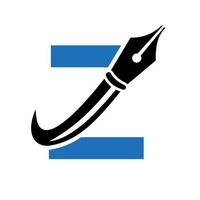 Education Logo on Letter Z Concept with Pen Nib Vector Template