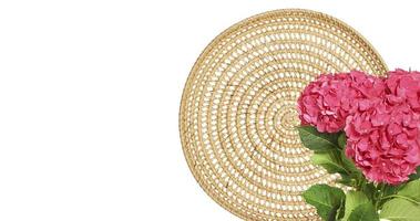 Woven rattan table runner, plate, glass isolated on white background with clipping path photo