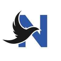 Letter N Flying Bird Logo Template Vector Sign. Dove Bird Logo on Letter W Concept