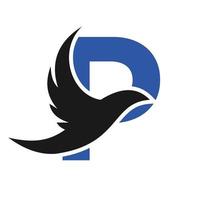 Letter P Flying Bird Logo Template Vector Sign. Dove Bird Logo on Letter W Concept