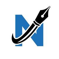 Education Logo on Letter N Concept with Pen Nib Vector Template