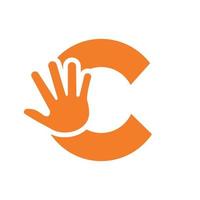 Letter C Hand Logo Concept For Hand Care, Charity Sign and Donation Logo Symbol Vector Template