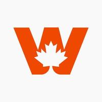 Canadian Red Maple Logo on Letter W Vector Symbol. Maple Leaf Concept For Canadian Company Identity