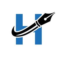 Education Logo on Letter H Concept with Pen Nib Vector Template