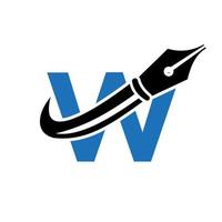 logotipo de educación en el concepto de letra w con plantilla de vector de punta de pluma