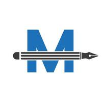 letra m con concepto de diseño de logotipo de lápiz para plantilla de vector de logotipo de arquitectos de logotipo de diseñador de arte