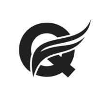 diseño del logotipo del ala de la letra q. logotipo de transporte vector