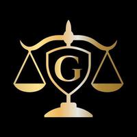 letra inicial g logotipo del bufete de abogados. logo legal y concepto de abogados vector