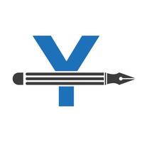 letra y con concepto de diseño de logotipo de lápiz para plantilla de vector de logotipo de arquitectos de logotipo de diseñador de arte