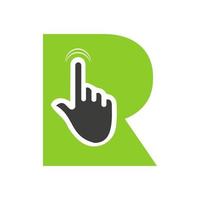 concepto de plantilla de vector de logotipo de clic de dedo de letra r para símbolo de tecnología