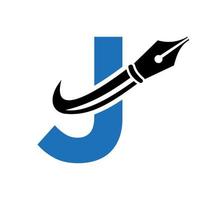 logotipo de educación en concepto de letra j con plantilla de vector de punta de pluma