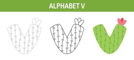 Alphabet V tracing and coloring worksheet for kids vector