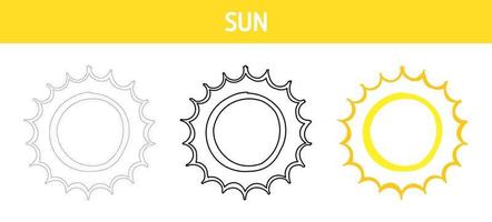 Sun tracing and coloring worksheet for kids vector