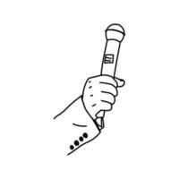 illustration of a hand holding a microphone,hand drawn icon of a hand holding a microphone vector