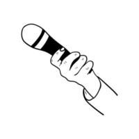 illustration of a hand holding a microphone,hand drawn icon of a hand holding a microphone vector