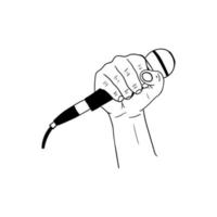 illustration of a hand holding a microphone,hand drawn icon of a hand holding a microphone vector