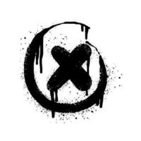 Spray painted graffiti check mark in black over white. X symbol. isolated on white background. vector illustration