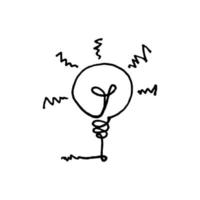 Doodle hand drawn light bulb icon with concept of idea. solution. isolated on white background. vector illustration