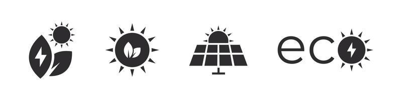 Solar energy. Solar electricity. Solar panel icons. Green energy icon set. Icons of electricity. Vector illustration