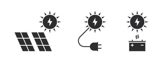 Solar energy. Solar panel icons. Green energy icon set. Icons of electricity. Vector illustration