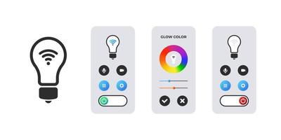 Smart bulb interface. LED bulbs with wireless remote. Smart home and managing light. Vector illustration