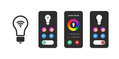 Smart bulb controlled by smartphone. LED bulbs with wireless remote. Vector illustration