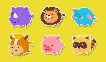 lindo y adorable animal de dibujos animados estilo pixel art pegatinas vector