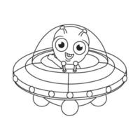 Coloring book for kids little alien waving inside ufo vector
