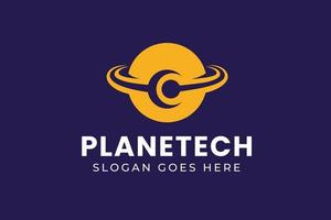 diseño del logotipo de la empresa de tecnología planetaria vector