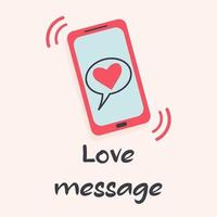 Smartphone with heart emoji in speech bubble. Love message. Valentines day, Social network and Mobile device concept. vector