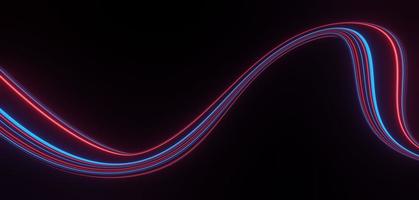 3d render of flash neon and light glowing on dark scene. Speed light moving lines. photo