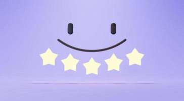 3d render of Customer satisfaction Choices rating from bad to good with star light. Minimal design concept on pastel purple background. Users give rating for evaluation. photo