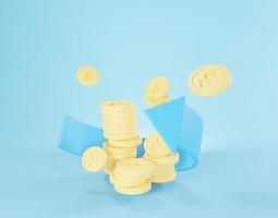 3d render of golden coins stack in saving money for goal Concept. Minimal pastel scene. Growth financial model for mock up and web banner. photo