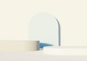 Plataforma de podio de visualización abstracta de renderizado 3d para presentación de productos y publicidad. fondo de escena mínimo con diseño limpio. pedestal vacante para maqueta. escenario vacío con color pastel para cosmética. foto