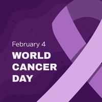 día mundial de concientización sobre el cáncer 4 de febrero. símbolo de cinta lila o púrpura del cáncer en un fondo oscuro. detener la campaña de cáncer plantilla cuadrada de atención médica para redes sociales o sitio web vector