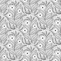 patrón floral sin costuras en estilo de línea en blanco y negro con motivo de mosaico de damasco. estampado textil de flores de garabato. gráfico de naturaleza vintage. gran flor flor con hojas vector
