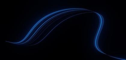 3d render of flash neon and light glowing on dark scene. Speed light moving lines. photo