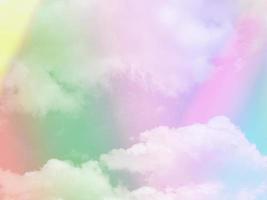 beauty sweet pastel pink green colorful with fluffy clouds on sky. multi color rainbow image. abstract fantasy growing light photo