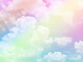 beauty sweet pastel pink orange colorful with fluffy clouds on sky. multi color rainbow image. abstract fantasy growing light photo